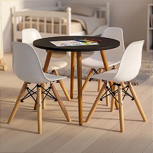 Mesa Infantil Preta 60cm + 4 Cadeiras Eiffel Brancas