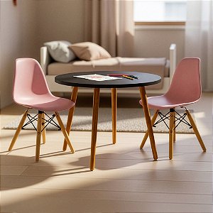 Mesa Infantil Preta 60cm + 2 Cadeiras Eiffel Rosa