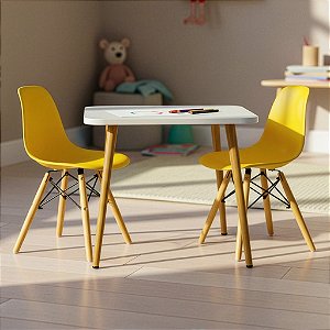 Mesa Escrivaninha Infantil 60cm + 2 Cadeiras Eiffel Amarelo