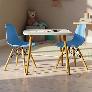 Mesa Escrivaninha Infantil 60cm + 2 Cadeiras Eiffel Azul