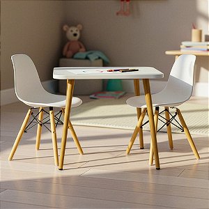Mesa Escrivaninha Infantil 60cm + 2 Cadeiras Eiffel Brancas