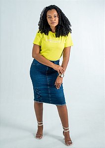 Saia Jeans midi detalhe X na Barra REF 148