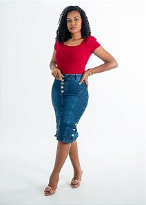Saia Jeans Midi com botões frente e laterais REF 162