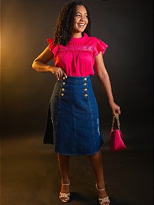 Saia Jeans Evasê com botões REF 146