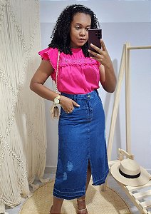 Saia Maxi Midi com fenda frontal lavado escuro REF 0186