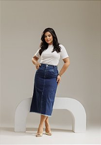 Saia Maxi Midi Roberta com fenda frontal lavado escuro REF 0186