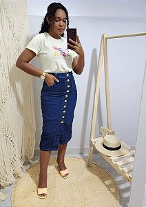 Saia Jeans Lápis com botões frontais REF 198