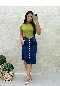 Saia Jeans midi Recorte Arredondado na Frente REF 110