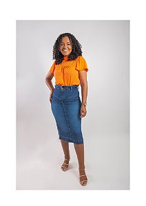 Saia Jeans Midi com fendas laterais REF 0188
