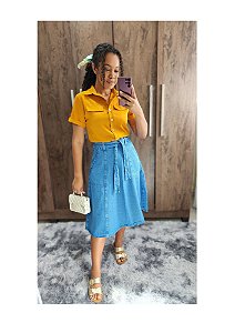 Saia Godê no 100% algodão com bolsos e faixa REF 093