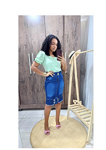 Saia Jeans secretária Ref 218 com detalhe em viés