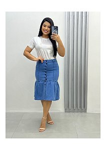 Saia Jeans midi com 1 maria REF 159 lavado claro
