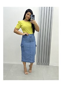 Saia Maxi Bolso cargo no Jeans claro REF 222