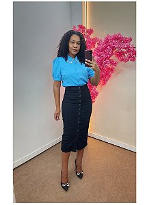 Saia Jeans Maxi Midi com bolsos laterais  REF 187