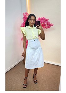 Saia Midi com Pregas branco Ref 224