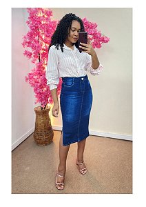 Saia Midi Jeans com fendas laterais REF 227