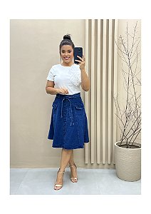 Saia Godê Jeans com faixa Ref 042