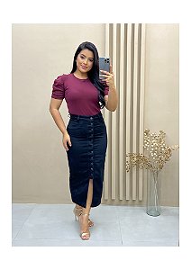 Saia Maxi Midi Jeans Preto Ref 0250