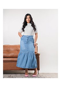 Saia Jeans Longuete com babado Ref MARISA DELAVÊ 005