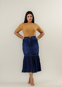 Saia Jeans Longuete com babado Ref MARISA STONE tecido fuido 005