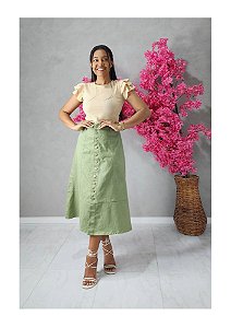 Saia Midi jeans Thays Verde chá