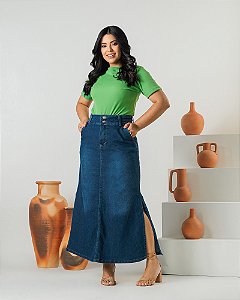 Saia Rute Jeans com fenda lateral Ref 001