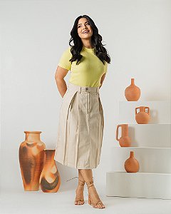 Saia Jeans Leticia Evasê Ref 261 Brim Areia