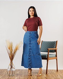 Saia Jeans longa  Ref  Mariana 011 Delavê