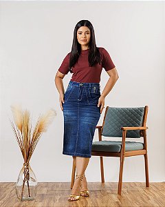 Saia Midi Jeans Cintura Alta Isadora 012
