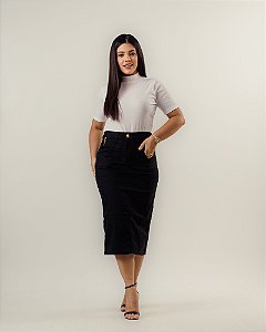 Saia Midi Jeans Preta  Isadora 012