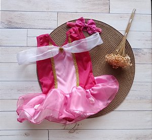 Vestido Fantasia Bebê Mesversário Tema Aurora 0 a 12 meses