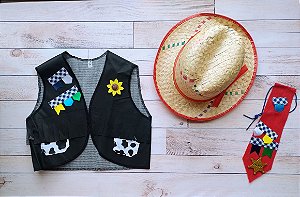 Kit festa junina Caipira Quadrilha Infantil Colete Gravata e Chapéu