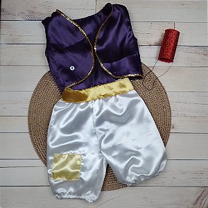Fantasia Menino Luxo Mesversário Disney Aladim Colete e Calção