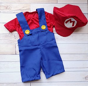 Fantasia Bebê Luxo Menino Mario Bros com Boina