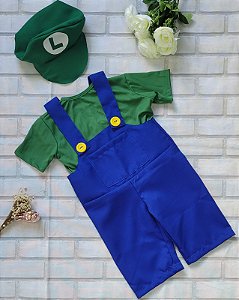 Fantasia Luxo Bebê Menino Bebê Luigi com Boina