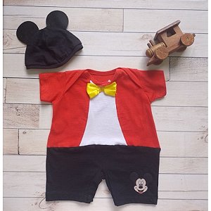 Fantasia De mesvsario Bebê Macacão  Tema Mickey com Touca
