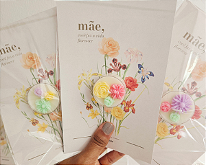 Cartão mini vela aromática chá branco 15g especial dia das mães modelo buquê |bemthivi