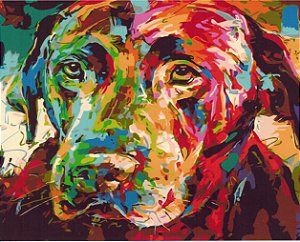 Pintura Numerada Cachorro Psicodélico Tecido Pincéis e Tintas X5282