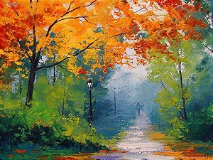 Pintura Numerada Outono Tecido Pincéis e Tintas Y5362