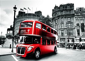 Pintura Numerada Ônibus Londres Tecido Pincéis e Tintas Y5262