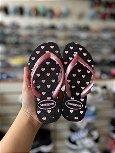 Chinelo Infantil Coração-Preto e Rosa