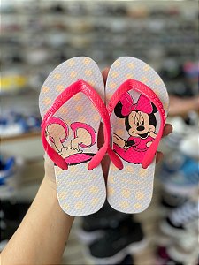 Chinelo Infantil Minnie-Rosa e Branco