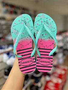 Chinelo Havaianas-Verde Água e Pink