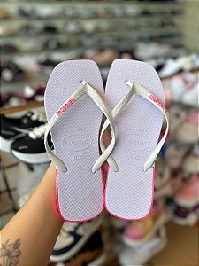 Chinelo Hava Slim Branco/Rosa Neon