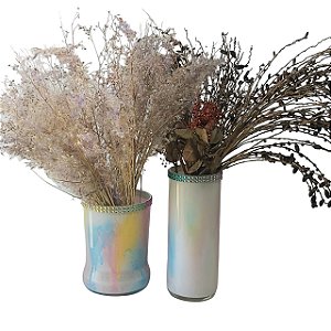 Conjunto Vaso de Vidro Flores Decoração Sala, Mesa e Jardim