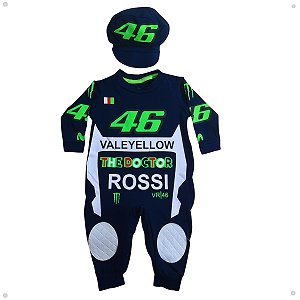 Macacao De Bebê Valentino Rossi 46 + Boina Moto Gp