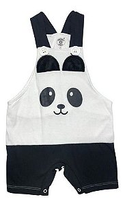 Jardineira Regata Panda  - Malha Penteada 100 % ALG