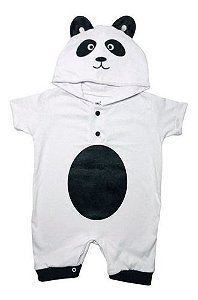 Macacão Curto Para Bebê Banho De Sol - Com Capuz - Panda