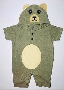 Macacão Curto Para Bebê Banho De Sol - Com Capuz - Urso