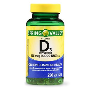Vitamina D3 5000iu 125mcg 250 Softgels Spring Valley Imp.Eua